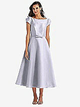 Side View Thumbnail - Silver Dove Puff Sleeve Bow-Waist Full Skirt Satin Midi Dress