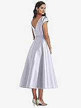 Rear View Thumbnail - Silver Dove Puff Sleeve Bow-Waist Full Skirt Satin Midi Dress