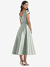 Rear View Thumbnail - Willow Green Puff Sleeve Bow-Waist Full Skirt Satin Midi Dress