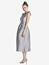 Side View Thumbnail - French Gray Bowed High-Neck Full Skirt Midi Dress with Pockets