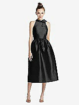 Front View Thumbnail - Black Bowed High-Neck Full Skirt Midi Dress with Pockets