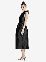 Side View Thumbnail - Black Bowed High-Neck Full Skirt Midi Dress with Pockets