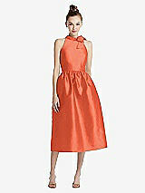 Front View Thumbnail - Fiesta Bowed High-Neck Full Skirt Midi Dress with Pockets