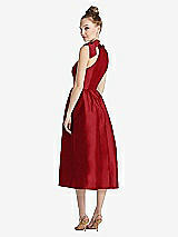 Rear View Thumbnail - Garnet Bowed High-Neck Full Skirt Midi Dress with Pockets