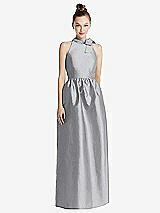 Front View Thumbnail - French Gray Bowed High-Neck Full Skirt Maxi Dress with Pockets