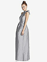 Side View Thumbnail - French Gray Bowed High-Neck Full Skirt Maxi Dress with Pockets