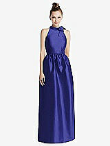 Front View Thumbnail - Electric Blue Bowed High-Neck Full Skirt Maxi Dress with Pockets