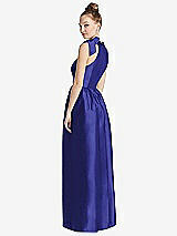 Rear View Thumbnail - Electric Blue Bowed High-Neck Full Skirt Maxi Dress with Pockets