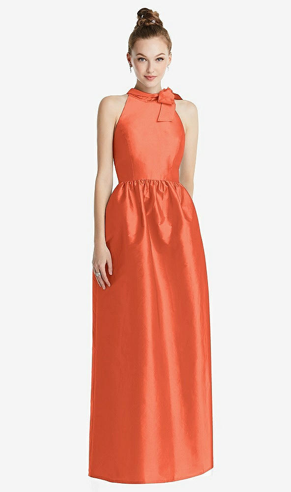 Front View - Fiesta Bowed High-Neck Full Skirt Maxi Dress with Pockets