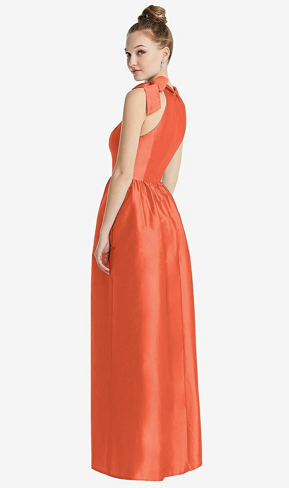 Back View - Fiesta Bowed High-Neck Full Skirt Maxi Dress with Pockets