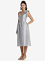 Front View Thumbnail - French Gray Bowed-Shoulder Full Skirt Midi Dress with Pockets