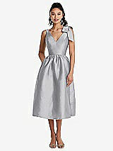 Side View Thumbnail - French Gray Bowed-Shoulder Full Skirt Midi Dress with Pockets