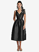 Side View Thumbnail - Black Bowed-Shoulder Full Skirt Midi Dress with Pockets