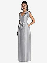 Front View Thumbnail - French Gray Bowed-Shoulder Full Skirt Maxi Dress with Pockets