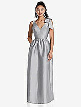 Side View Thumbnail - French Gray Bowed-Shoulder Full Skirt Maxi Dress with Pockets
