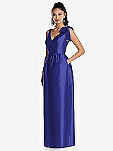 Front View Thumbnail - Electric Blue Bowed-Shoulder Full Skirt Maxi Dress with Pockets