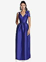 Side View Thumbnail - Electric Blue Bowed-Shoulder Full Skirt Maxi Dress with Pockets