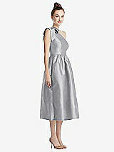 Front View Thumbnail - French Gray Bowed One-Shoulder Full Skirt Midi Dress with Pockets