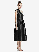 Front View Thumbnail - Black Bowed One-Shoulder Full Skirt Midi Dress with Pockets