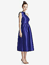 Front View Thumbnail - Electric Blue Bowed One-Shoulder Full Skirt Midi Dress with Pockets