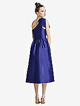 Rear View Thumbnail - Electric Blue Bowed One-Shoulder Full Skirt Midi Dress with Pockets