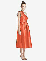 Front View Thumbnail - Fiesta Bowed One-Shoulder Full Skirt Midi Dress with Pockets