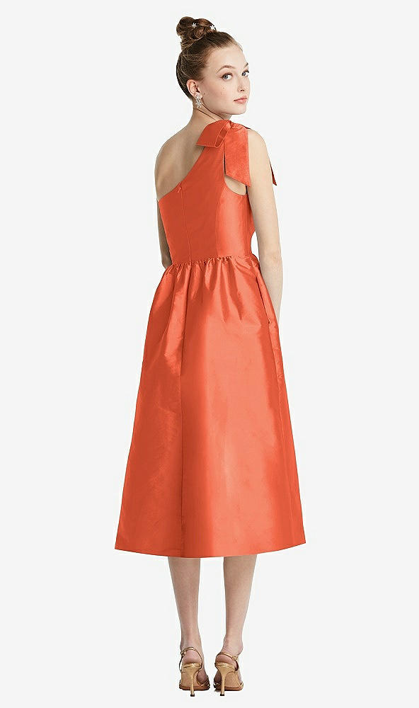 Back View - Fiesta Bowed One-Shoulder Full Skirt Midi Dress with Pockets