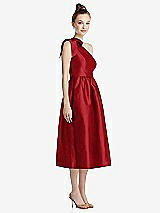 Front View Thumbnail - Garnet Bowed One-Shoulder Full Skirt Midi Dress with Pockets