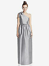 Front View Thumbnail - French Gray Bowed One-Shoulder Full Skirt Maxi Dress with Pockets