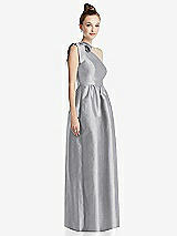 Side View Thumbnail - French Gray Bowed One-Shoulder Full Skirt Maxi Dress with Pockets