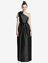 Front View Thumbnail - Black Bowed One-Shoulder Full Skirt Maxi Dress with Pockets