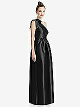 Side View Thumbnail - Black Bowed One-Shoulder Full Skirt Maxi Dress with Pockets