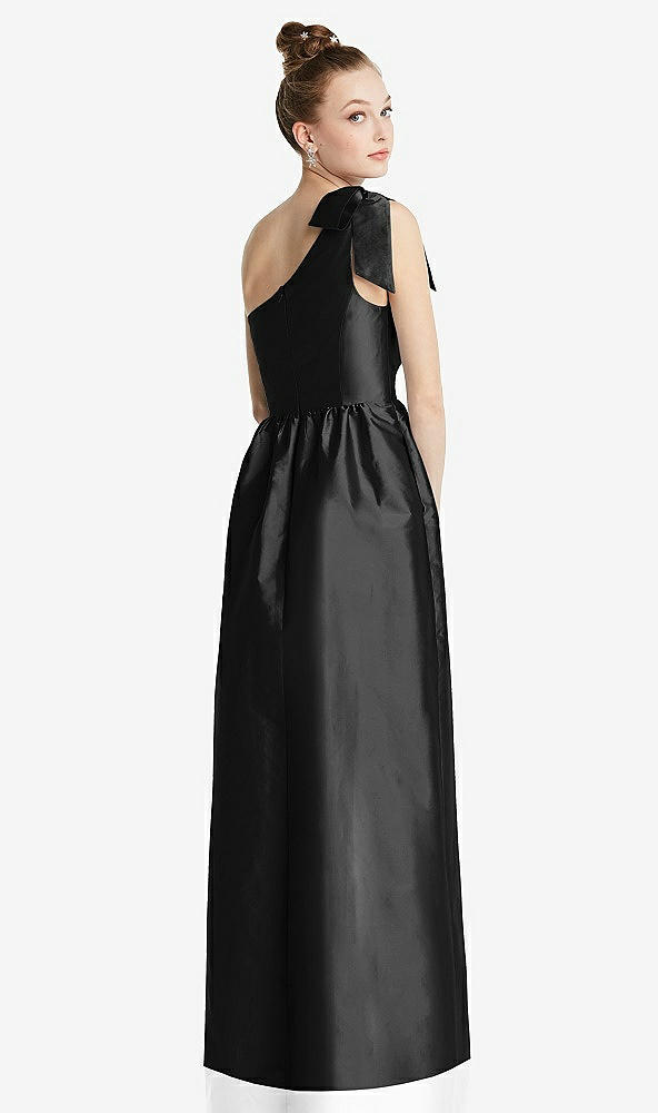 Back View - Black Bowed One-Shoulder Full Skirt Maxi Dress with Pockets
