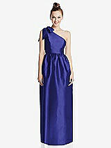 Front View Thumbnail - Electric Blue Bowed One-Shoulder Full Skirt Maxi Dress with Pockets