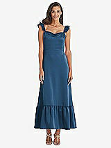 Front View Thumbnail - Dusk Blue Ruffled Convertible Sleeve Midi Dress