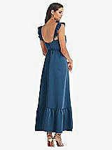 Rear View Thumbnail - Dusk Blue Ruffled Convertible Sleeve Midi Dress
