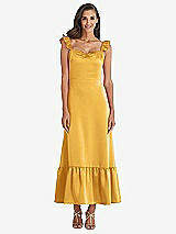 Front View Thumbnail - NYC Yellow Ruffled Convertible Sleeve Midi Dress