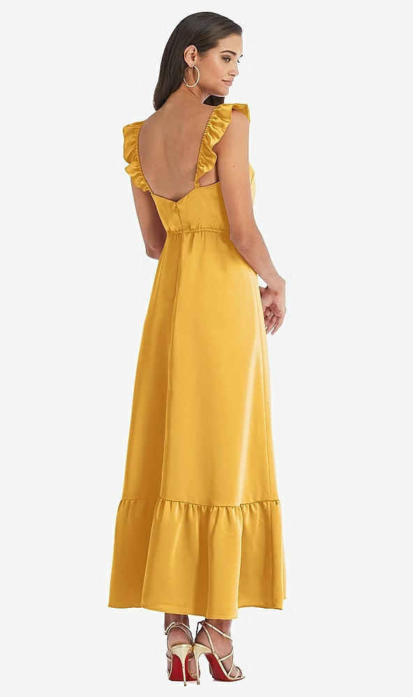 Back View - NYC Yellow Ruffled Convertible Sleeve Midi Dress