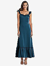 Front View Thumbnail - Atlantic Blue Ruffled Convertible Sleeve Midi Dress
