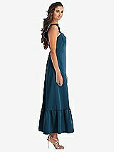 Side View Thumbnail - Atlantic Blue Ruffled Convertible Sleeve Midi Dress