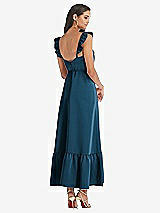 Rear View Thumbnail - Atlantic Blue Ruffled Convertible Sleeve Midi Dress