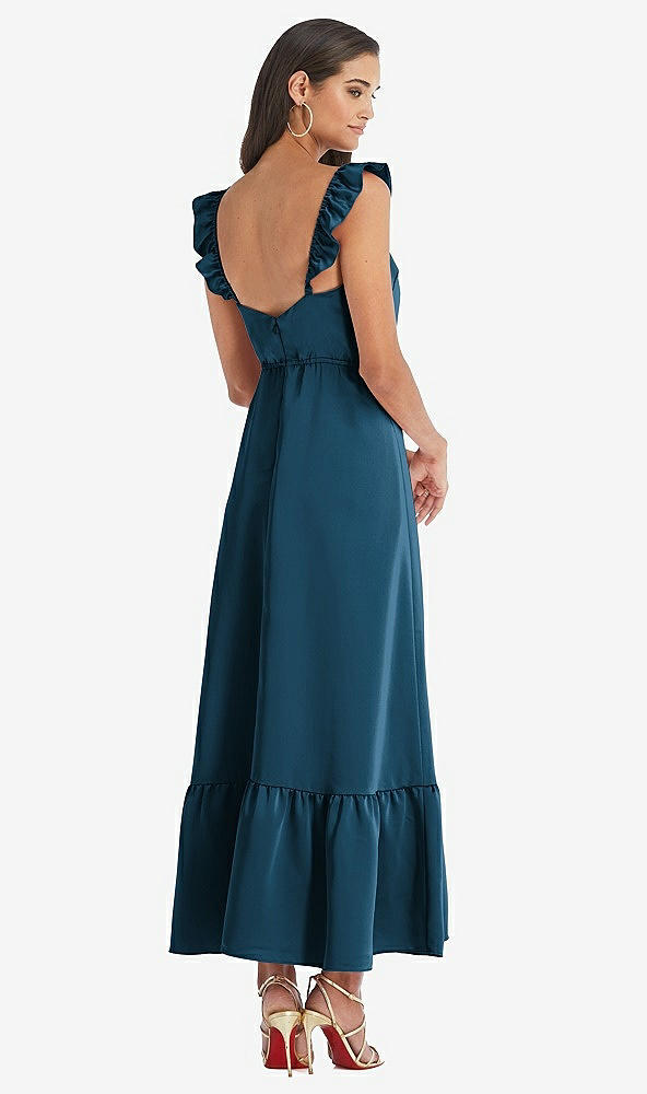Back View - Atlantic Blue Ruffled Convertible Sleeve Midi Dress