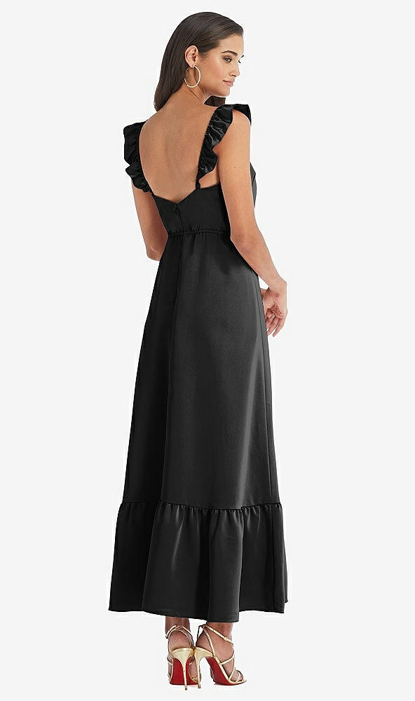 Back View - Black Ruffled Convertible Sleeve Midi Dress
