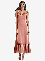Front View Thumbnail - Desert Rose Ruffled Convertible Sleeve Midi Dress