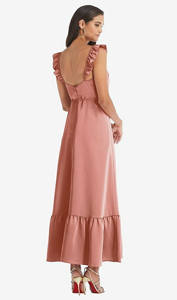Back View - Desert Rose Ruffled Convertible Sleeve Midi Dress