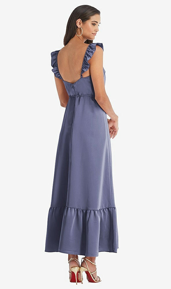 Back View - French Blue Ruffled Convertible Sleeve Midi Dress