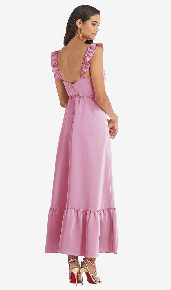 Back View - Powder Pink Ruffled Convertible Sleeve Midi Dress