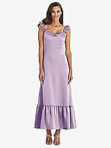Front View Thumbnail - Pale Purple Ruffled Convertible Sleeve Midi Dress