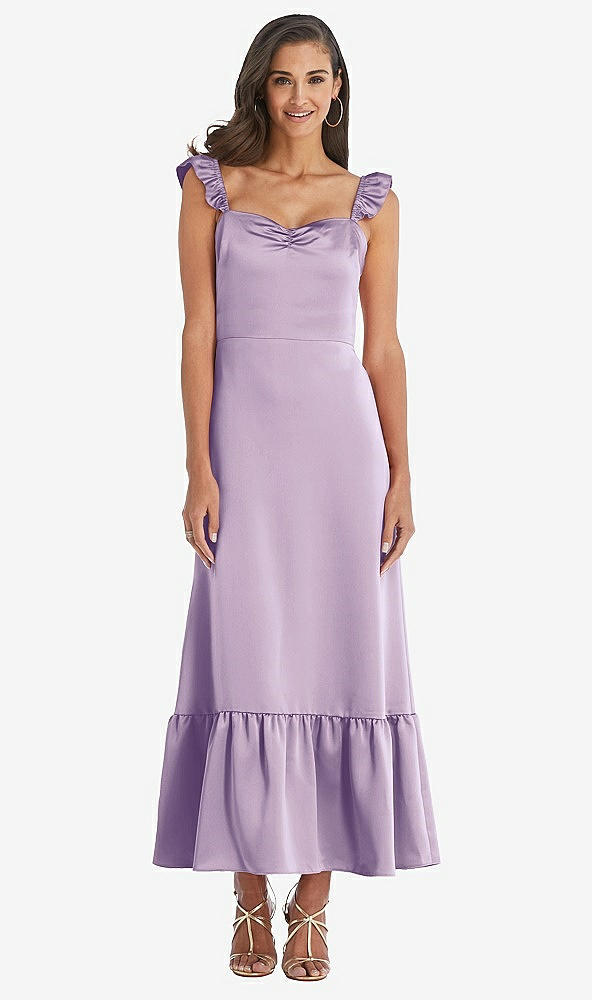 Front View - Pale Purple Ruffled Convertible Sleeve Midi Dress