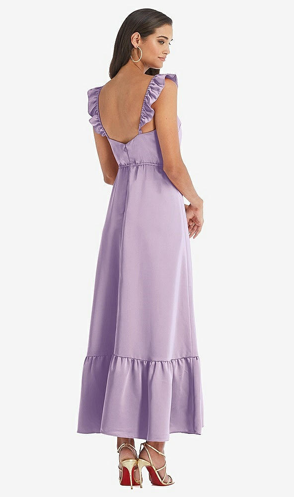 Back View - Pale Purple Ruffled Convertible Sleeve Midi Dress